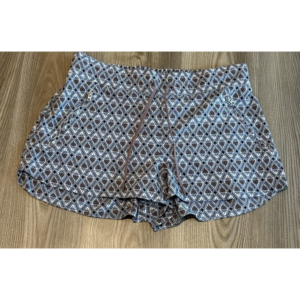 Athleta Printed Hudson Shortie Short Navy Pull On Women's size 12 Zip Pockets